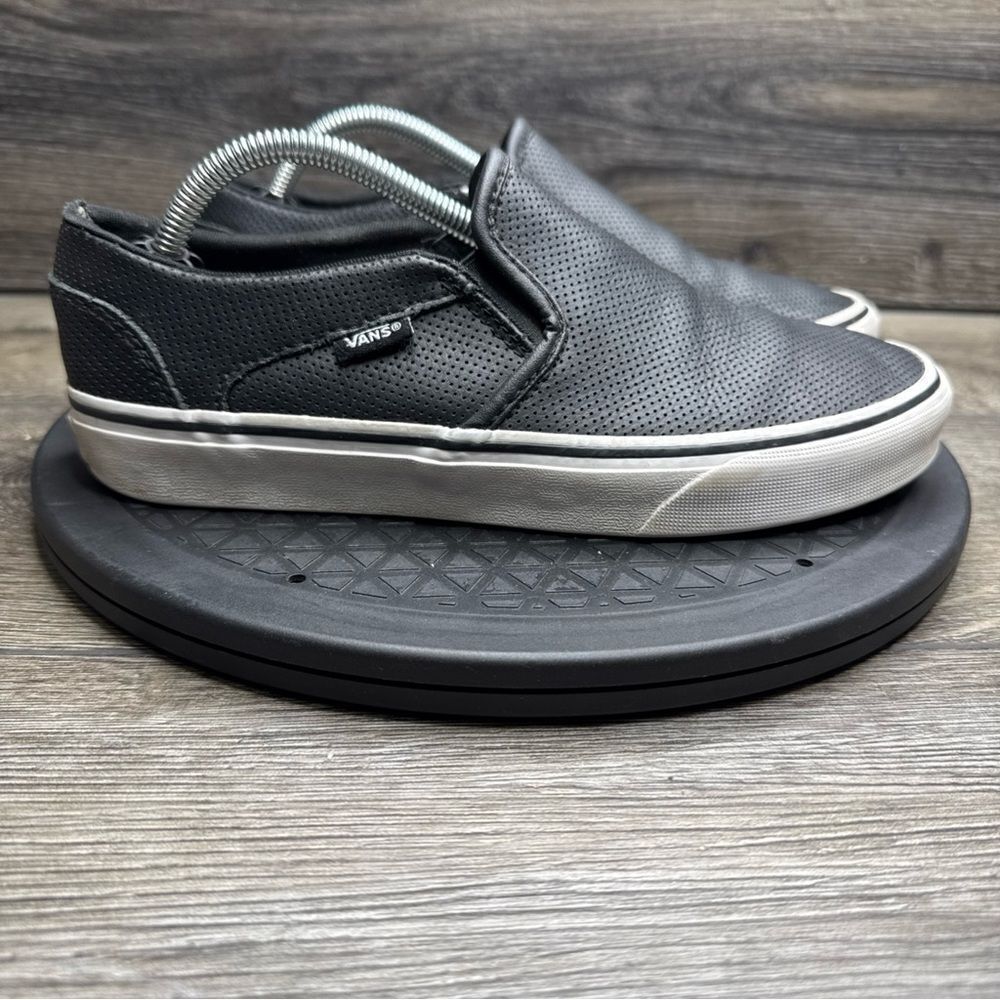 VANS Off The Wall Perf Leather Asher Black Slip On Skate Shoes Womens Size 8